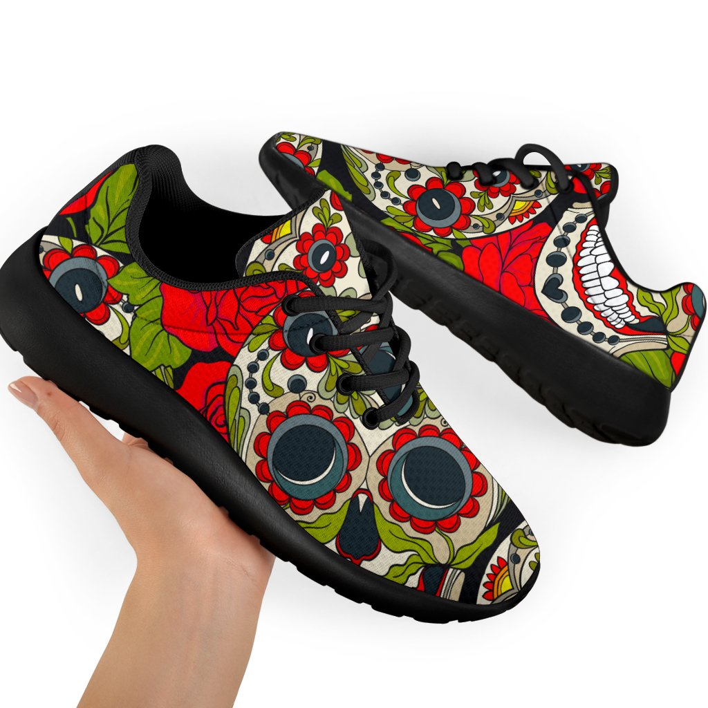 Rose Floral Sugar Skull Pattern Print Sport Shoes GearFrost