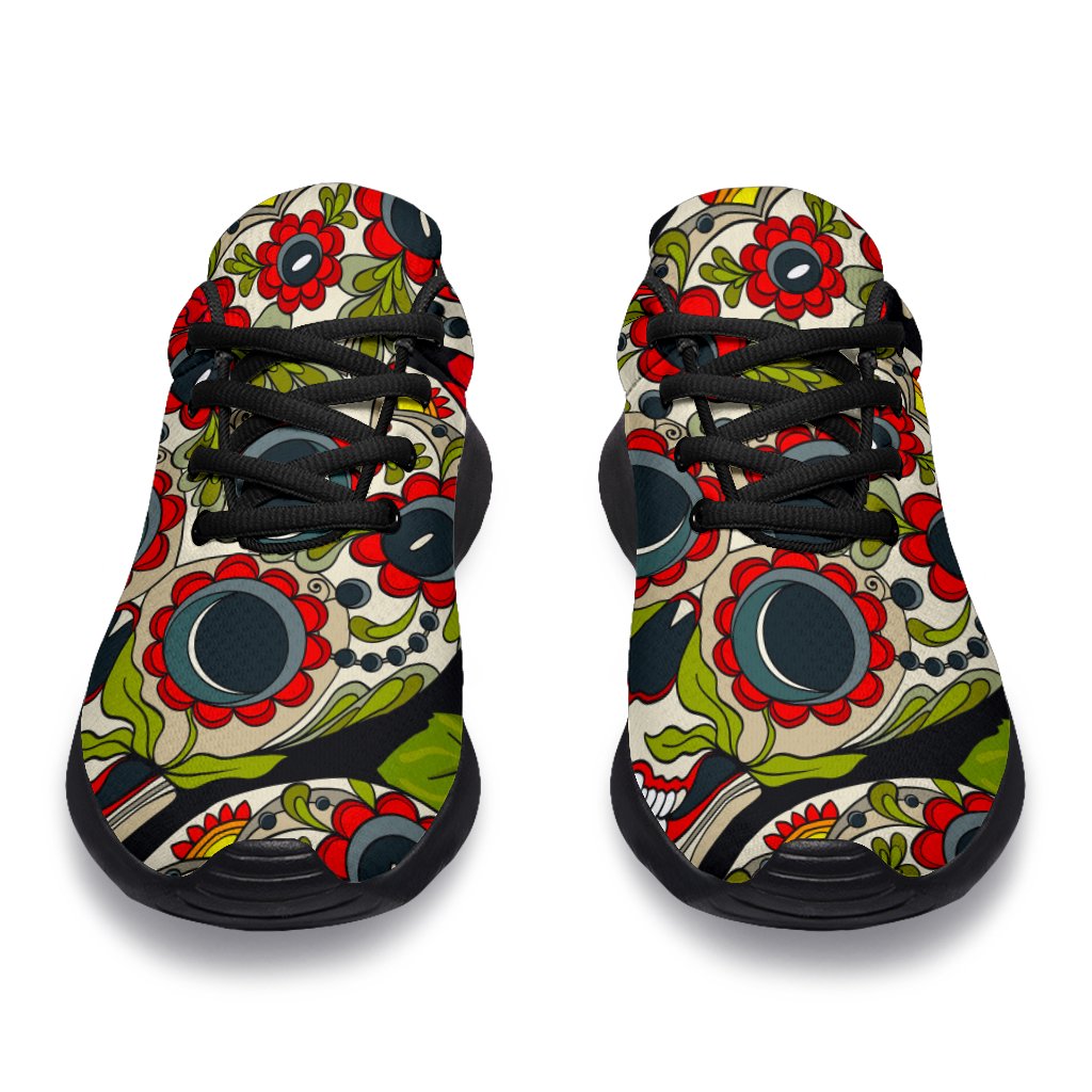 Rose Floral Sugar Skull Pattern Print Sport Shoes GearFrost