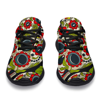 Rose Floral Sugar Skull Pattern Print Sport Shoes GearFrost