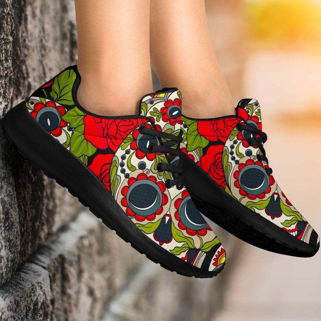 Rose Floral Sugar Skull Pattern Print Sport Shoes GearFrost