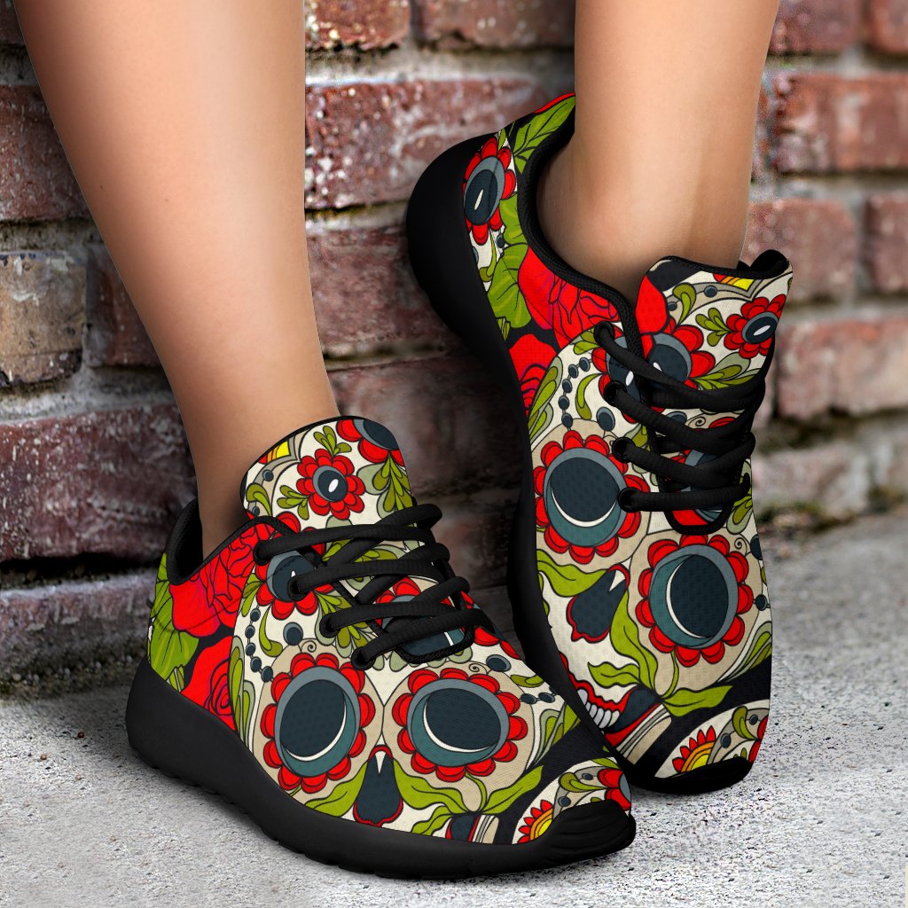 Rose Floral Sugar Skull Pattern Print Sport Shoes GearFrost