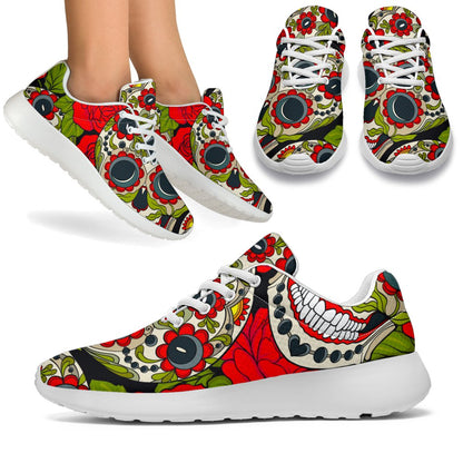 Rose Floral Sugar Skull Pattern Print Sport Shoes GearFrost