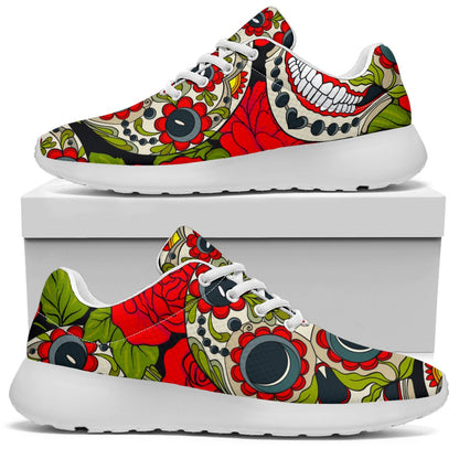 Rose Floral Sugar Skull Pattern Print Sport Shoes GearFrost