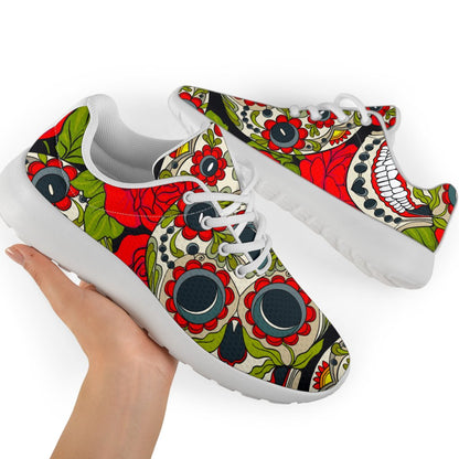 Rose Floral Sugar Skull Pattern Print Sport Shoes GearFrost