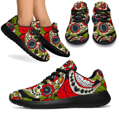 Rose Floral Sugar Skull Pattern Print Sport Shoes GearFrost