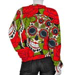 Rose Floral Sugar Skull Pattern Print Women's Crewneck Sweatshirt GearFrost