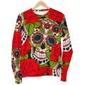 Rose Floral Sugar Skull Pattern Print Women's Crewneck Sweatshirt