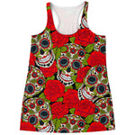 Rose Floral Sugar Skull Pattern Print Women's Racerback Tank Top
