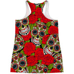 Rose Floral Sugar Skull Pattern Print Women's Racerback Tank Top