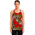 Rose Floral Sugar Skull Pattern Print Women's Racerback Tank Top