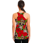 Rose Floral Sugar Skull Pattern Print Women's Racerback Tank Top