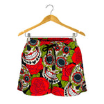 Rose Floral Sugar Skull Pattern Print Women's Shorts