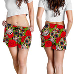 Rose Floral Sugar Skull Pattern Print Women's Shorts