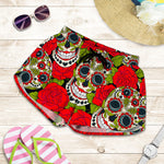 Rose Floral Sugar Skull Pattern Print Women's Shorts