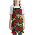 Rose Flower Sugar Skull Pattern Print Apron