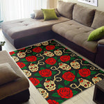 Rose Flower Sugar Skull Pattern Print Area Rug GearFrost