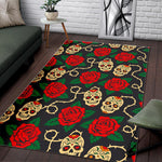 Rose Flower Sugar Skull Pattern Print Area Rug GearFrost