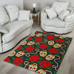 Rose Flower Sugar Skull Pattern Print Area Rug GearFrost