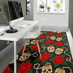 Rose Flower Sugar Skull Pattern Print Area Rug GearFrost