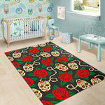 Rose Flower Sugar Skull Pattern Print Area Rug GearFrost