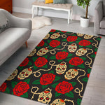 Rose Flower Sugar Skull Pattern Print Area Rug GearFrost
