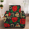 Rose Flower Sugar Skull Pattern Print Armchair Slipcover