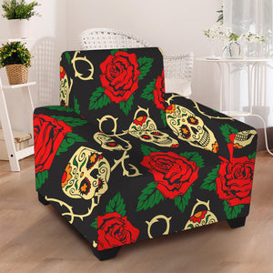 Rose Flower Sugar Skull Pattern Print Armchair Slipcover