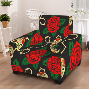 Rose Flower Sugar Skull Pattern Print Armchair Slipcover