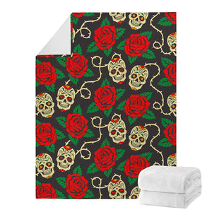 Rose Flower Sugar Skull Pattern Print Blanket