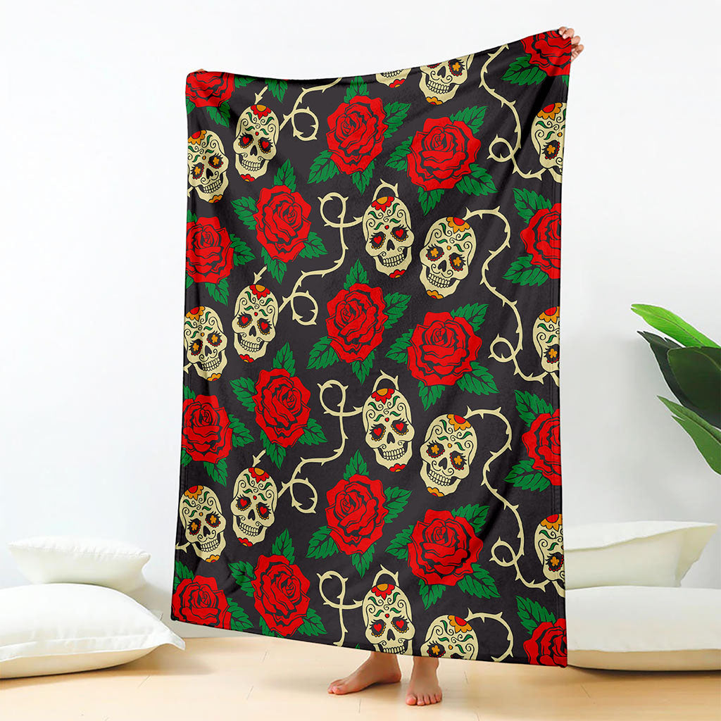 Rose Flower Sugar Skull Pattern Print Blanket