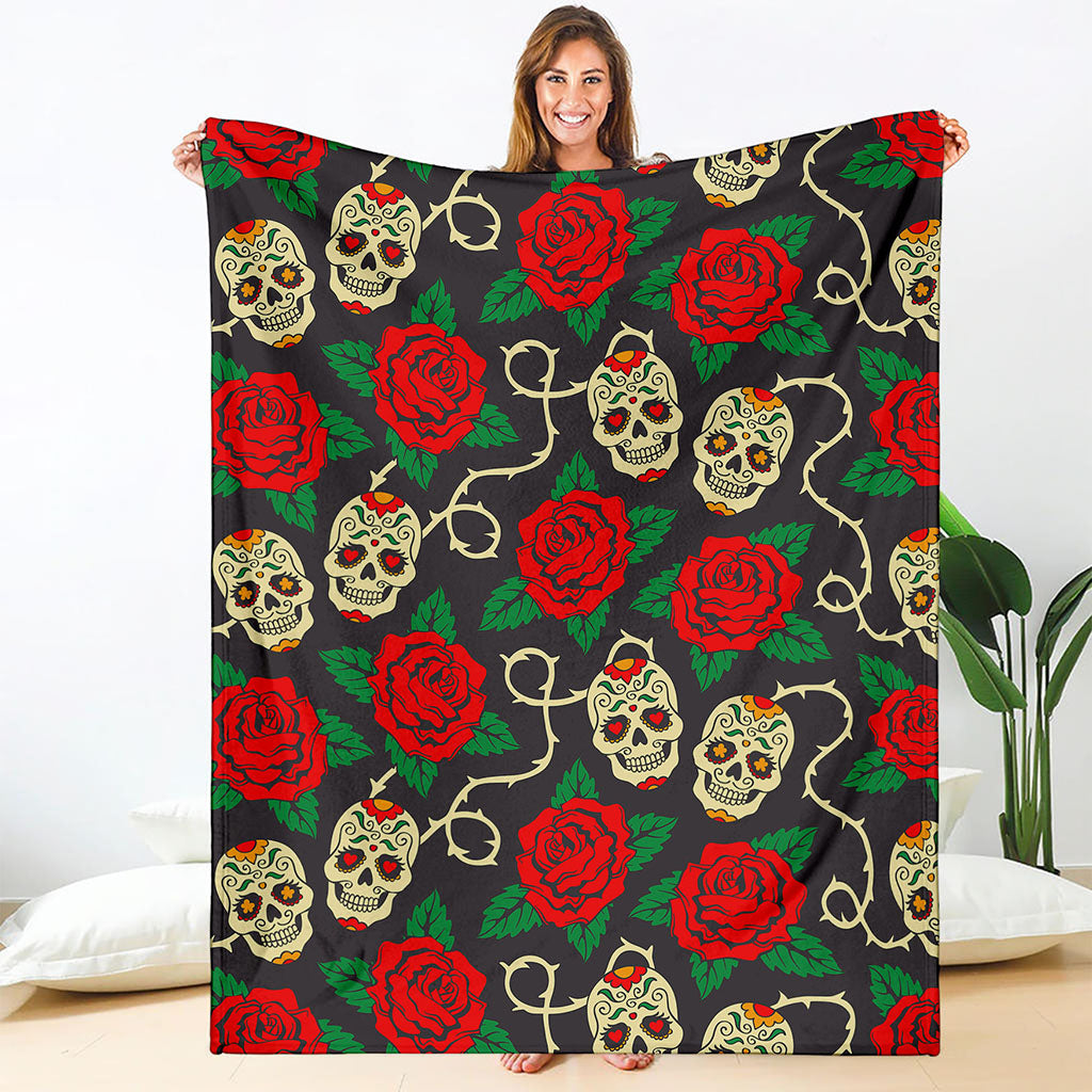 Rose Flower Sugar Skull Pattern Print Blanket