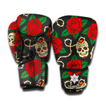Rose Flower Sugar Skull Pattern Print Boxing Gloves