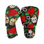 Rose Flower Sugar Skull Pattern Print Boxing Gloves