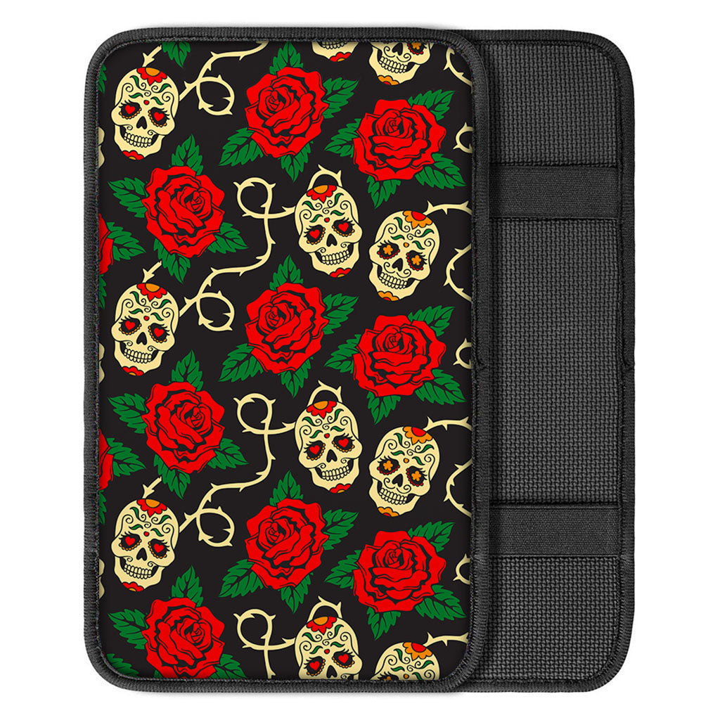 Rose Flower Sugar Skull Pattern Print Car Center Console Cover