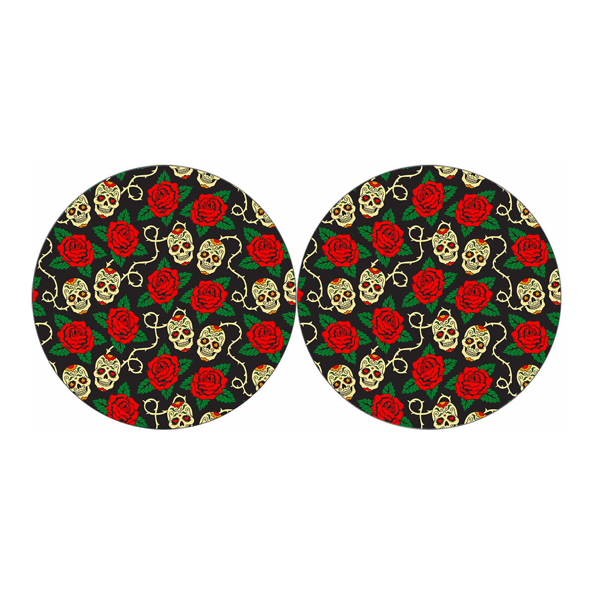 Rose Flower Sugar Skull Pattern Print Car Coasters