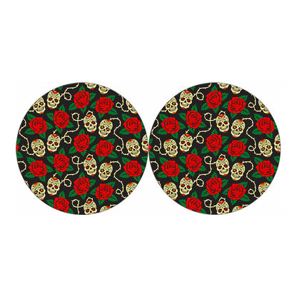 Rose Flower Sugar Skull Pattern Print Car Coasters