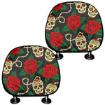 Rose Flower Sugar Skull Pattern Print Car Headrest Covers