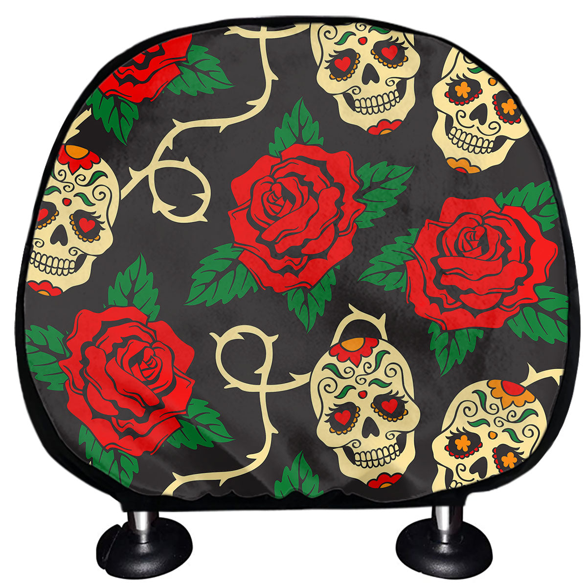 Rose Flower Sugar Skull Pattern Print Car Headrest Covers