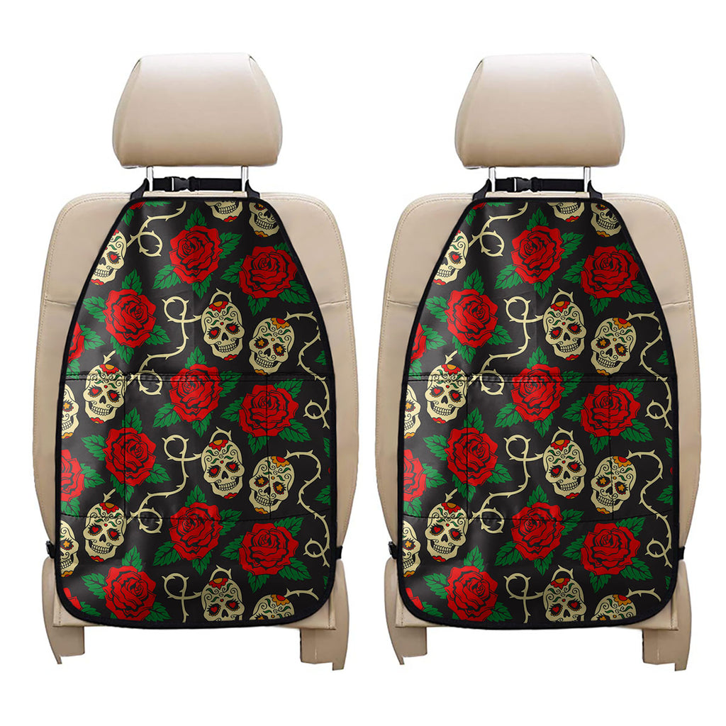 Rose Flower Sugar Skull Pattern Print Car Seat Organizers