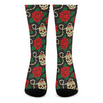 Rose Flower Sugar Skull Pattern Print Crew Socks