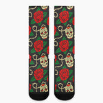 Rose Flower Sugar Skull Pattern Print Crew Socks