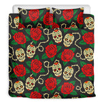 Rose Flower Sugar Skull Pattern Print Duvet Cover Bedding Set