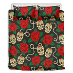 Rose Flower Sugar Skull Pattern Print Duvet Cover Bedding Set
