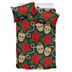Rose Flower Sugar Skull Pattern Print Duvet Cover Bedding Set