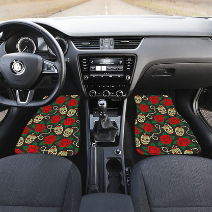 Rose Flower Sugar Skull Pattern Print Front and Back Car Floor Mats