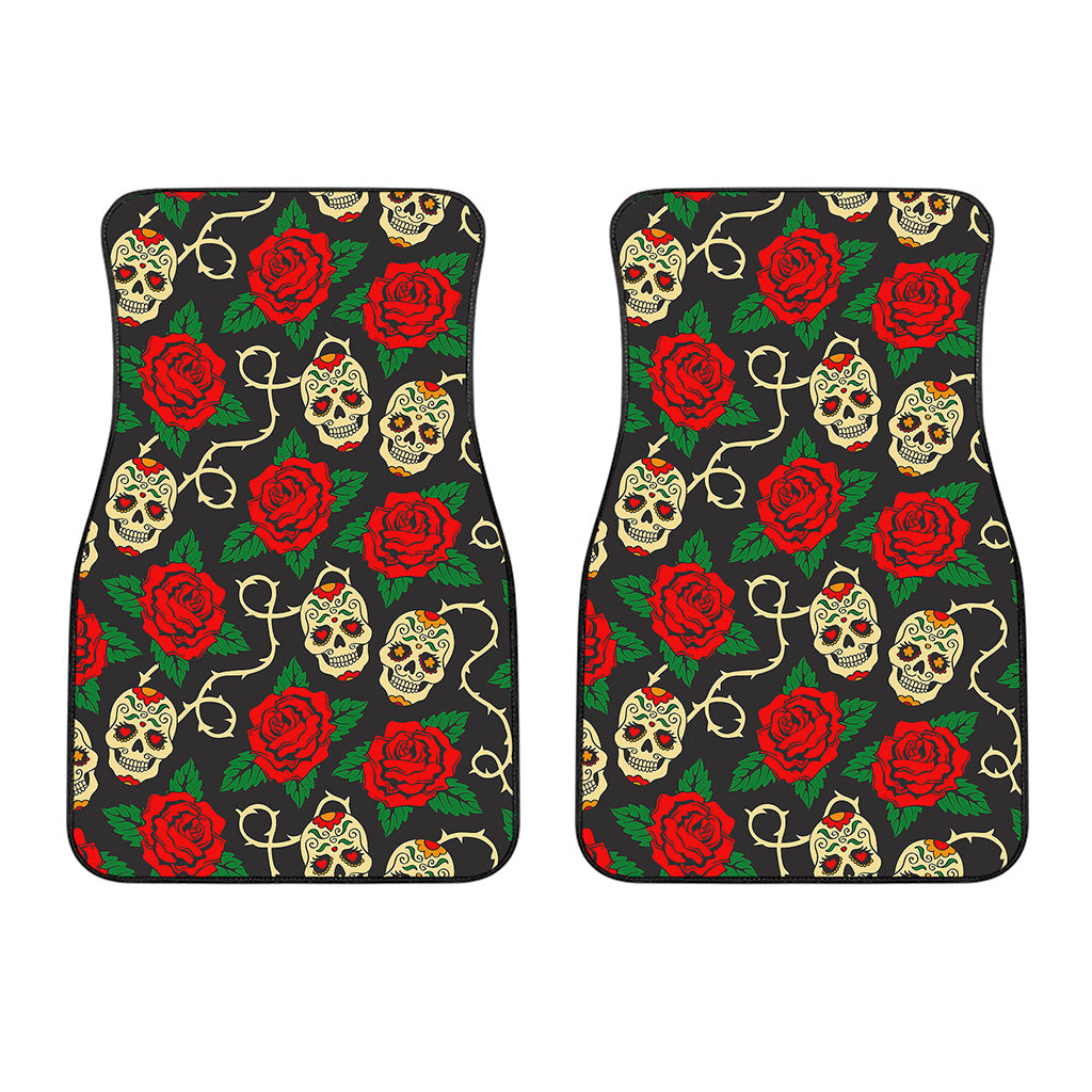 Rose Flower Sugar Skull Pattern Print Front Car Floor Mats