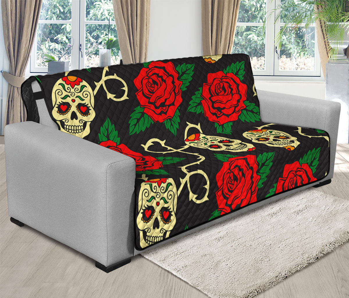 Rose Flower Sugar Skull Pattern Print Futon Protector