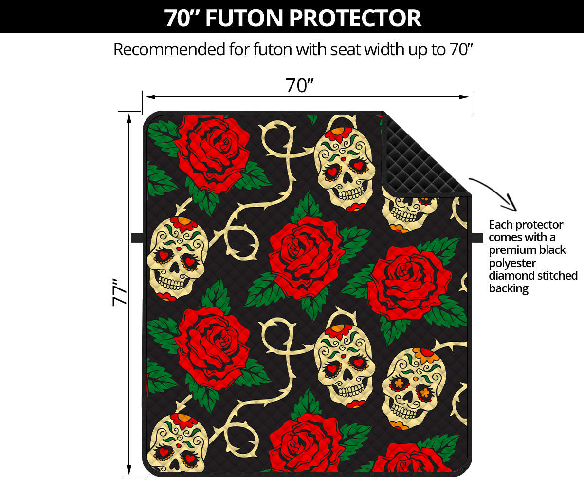 Rose Flower Sugar Skull Pattern Print Futon Protector