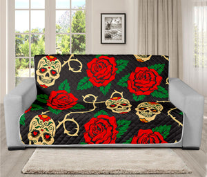 Rose Flower Sugar Skull Pattern Print Futon Protector