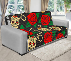 Rose Flower Sugar Skull Pattern Print Futon Protector